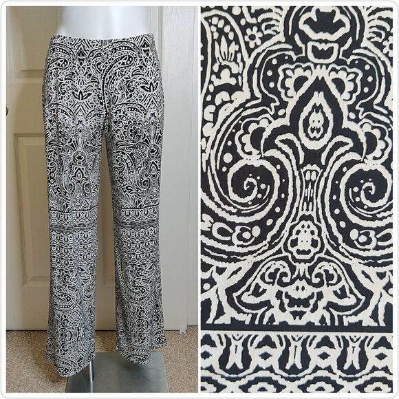 Brannan paisley boho wide leg stretchy casual pants - Picture 1 of 8